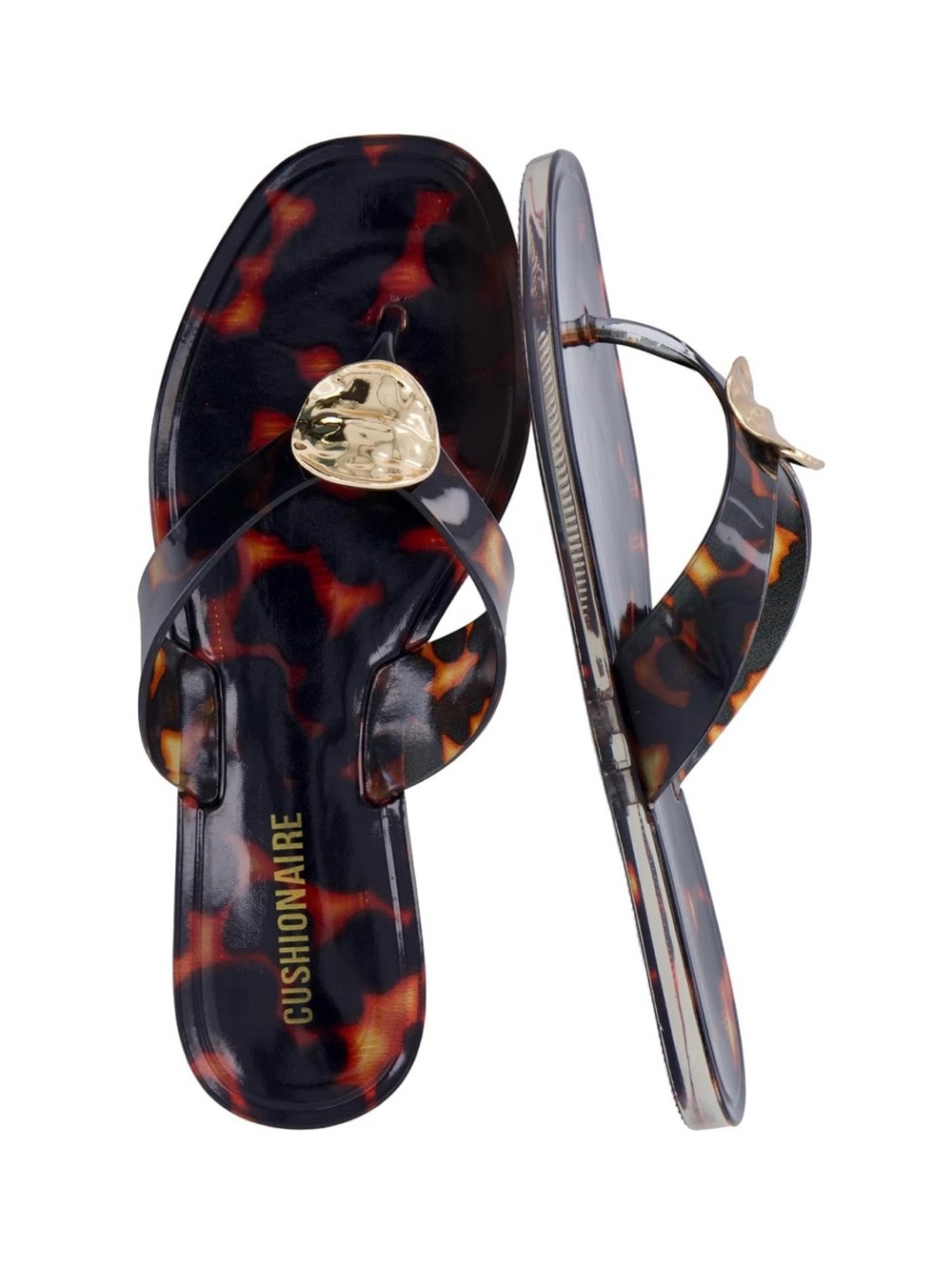 Tortoiseshell Flip Sandals with Gold Heart Accent